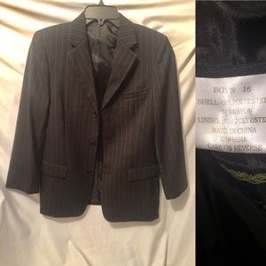 🎈Black pinstripe Sports Jacket Boys (16) EUC